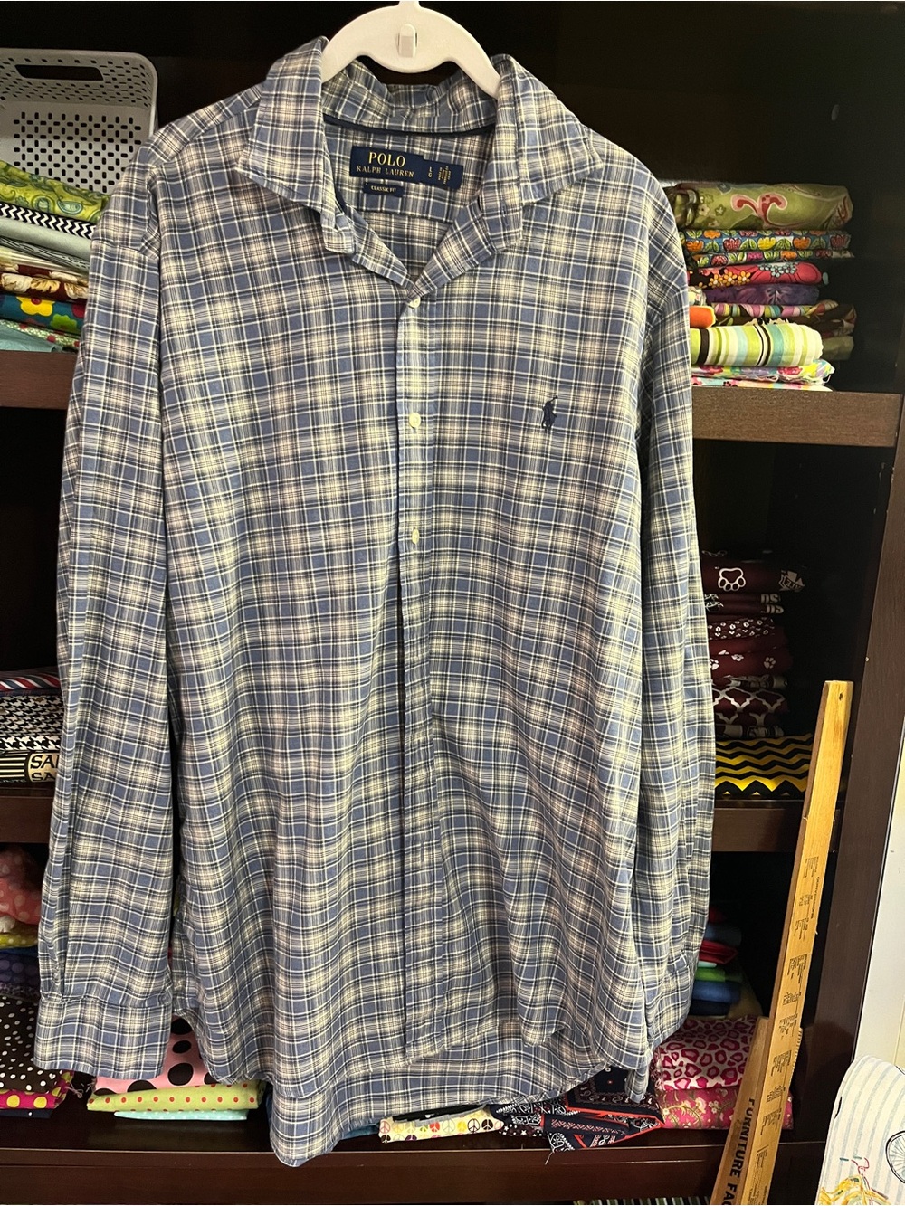 Ralph Lauren Blue and White Plaid Button-Down Shirt